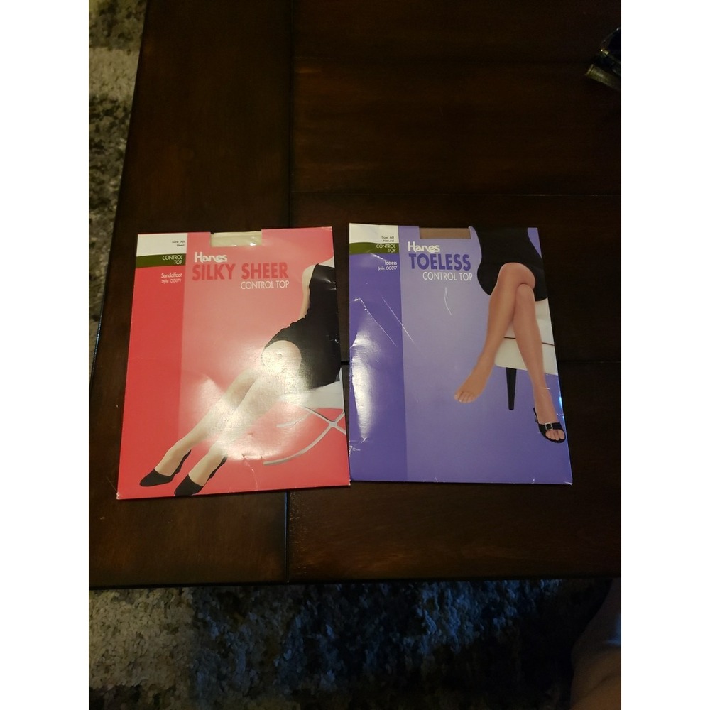 Lot Of 2 Hanes Control Top‎ Pantyhose Size AB Pearl/Sandlefoot Natural/Toeless